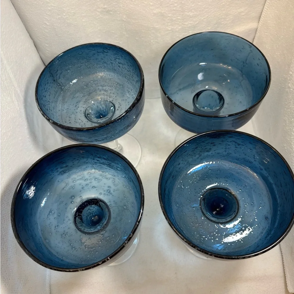 Vintage margarita bar glasses cobalt, and clear blown glass bar kitchen serving